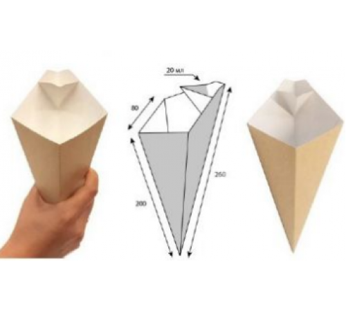 Коробка для картофеля ФРИ ECO CONE L конусная с отделением под соус (40/480)